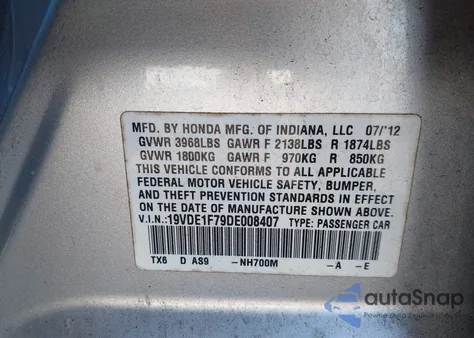 2013 Acura Ilx 2.0L z USA, uszkodzony, nr VIN 19VDE1F79DE008407